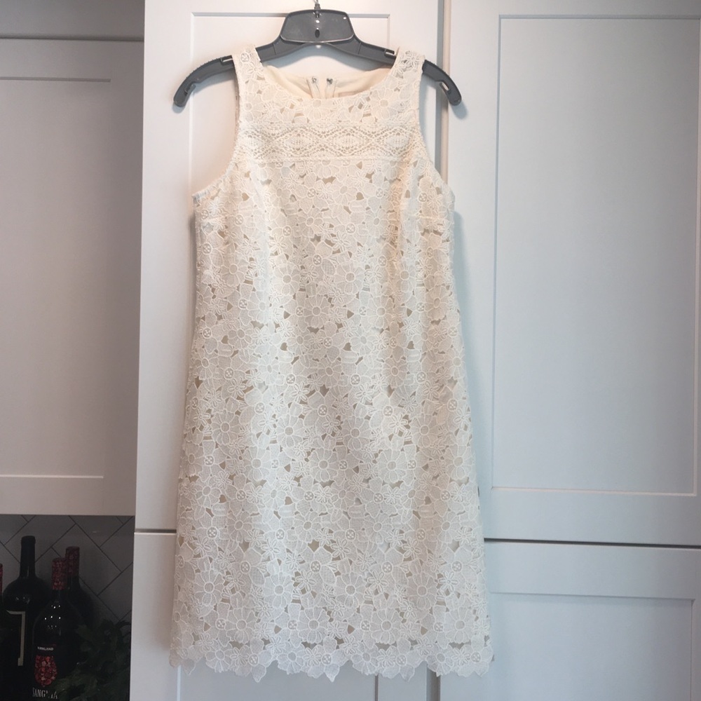 Loft ivory dress with lace appliqué overlay. Size 4